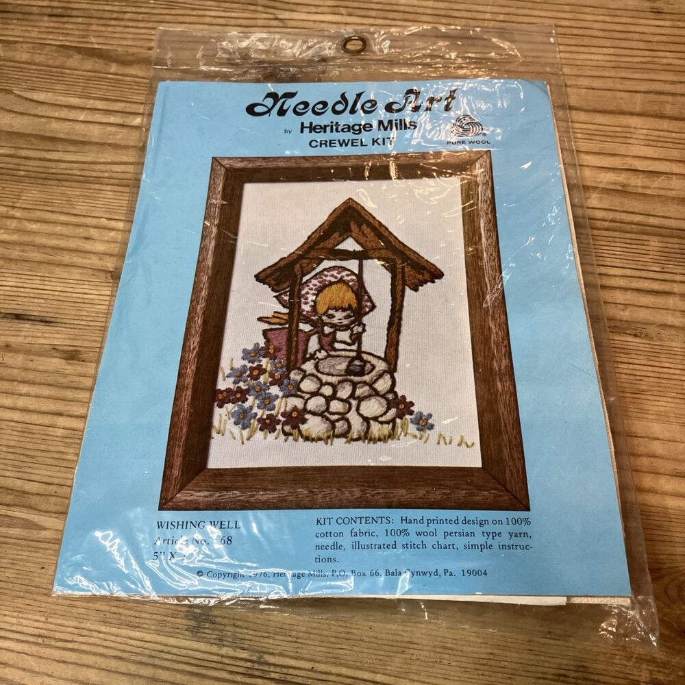 Heritage Mills Crewel Yarn Kit Wishing Well # 168 5" X 7" Wool Cotton 1975 NOS